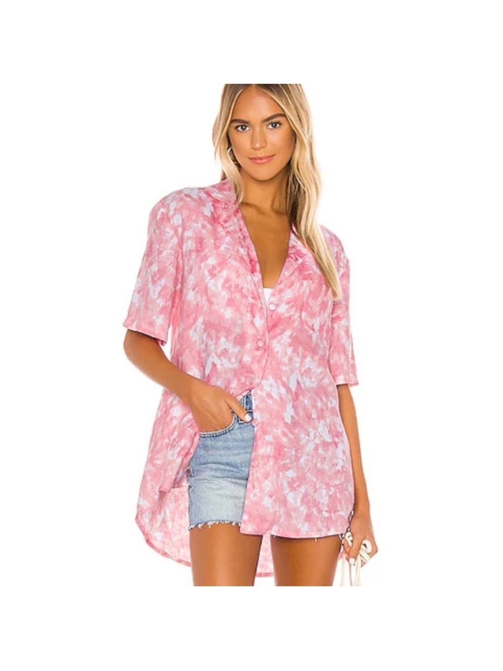 Faithfull the Brand Charlita Linen Shirt Dress | Roos Pink Tie Dye | Size 6